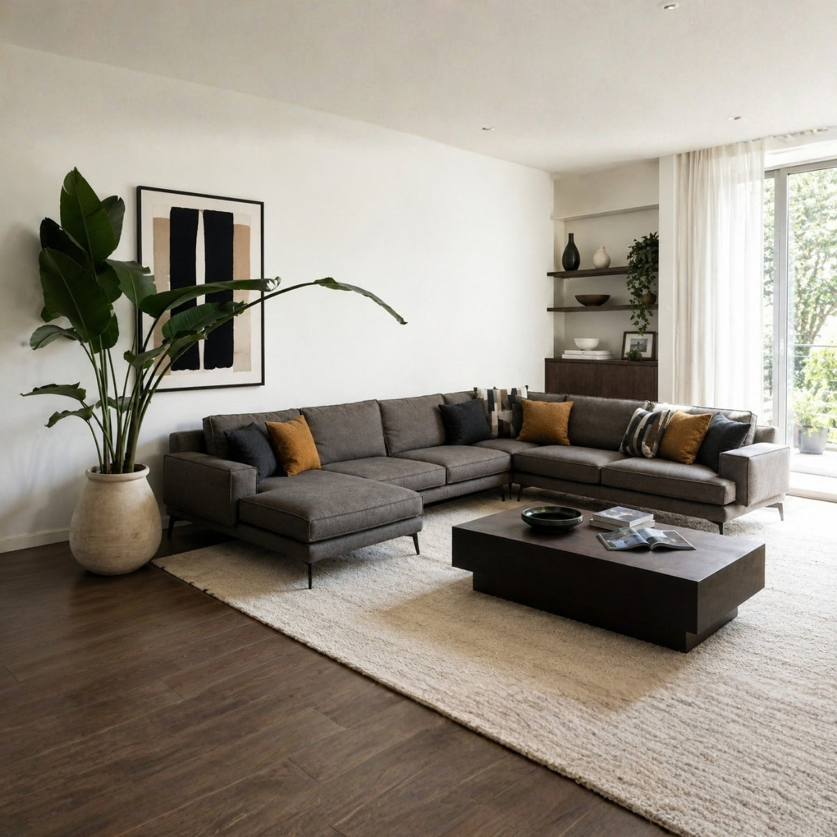 Space corner sofa with chaise longue